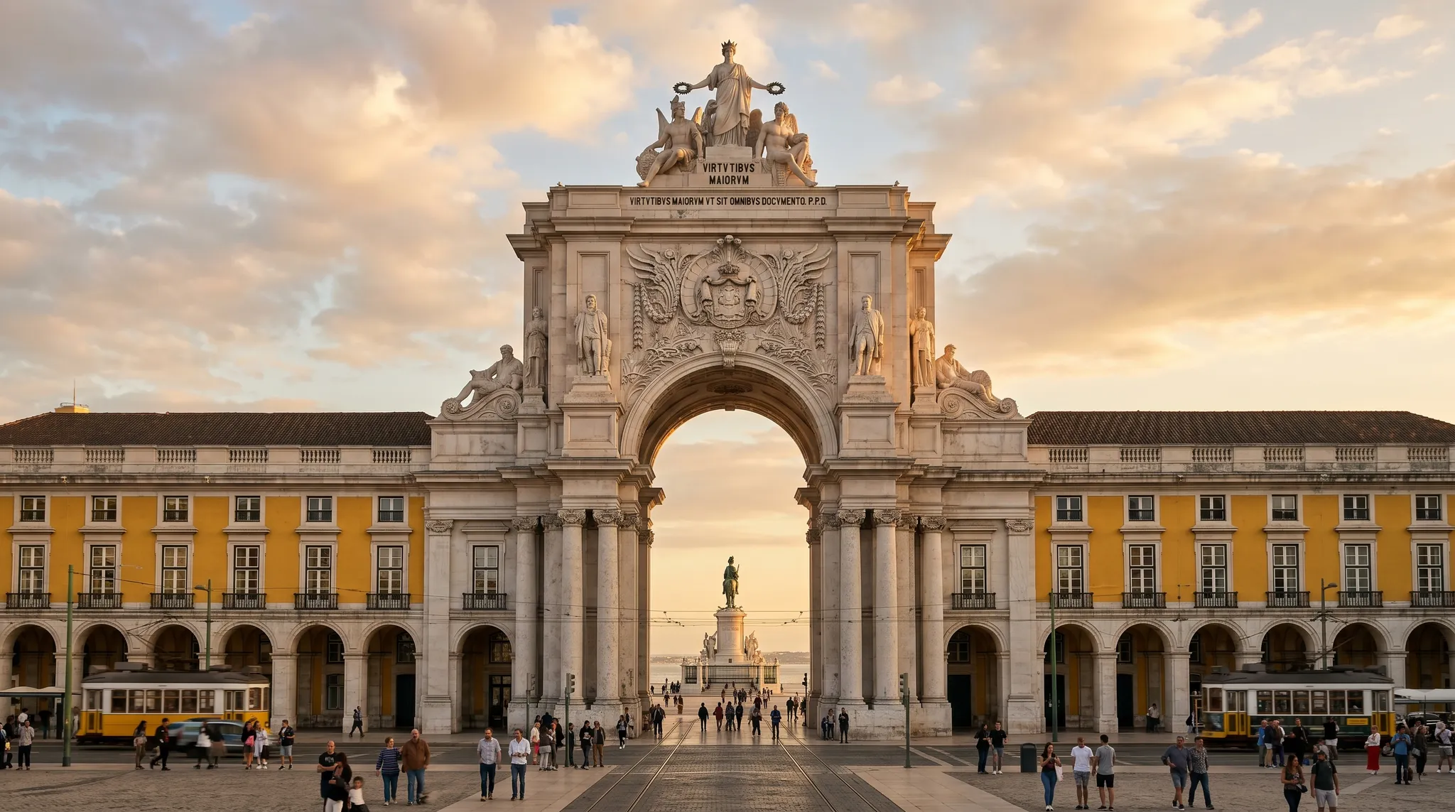 Arco da Rua Augusta triumphal arch with Glory crowning Genius and Valor sculptures at top