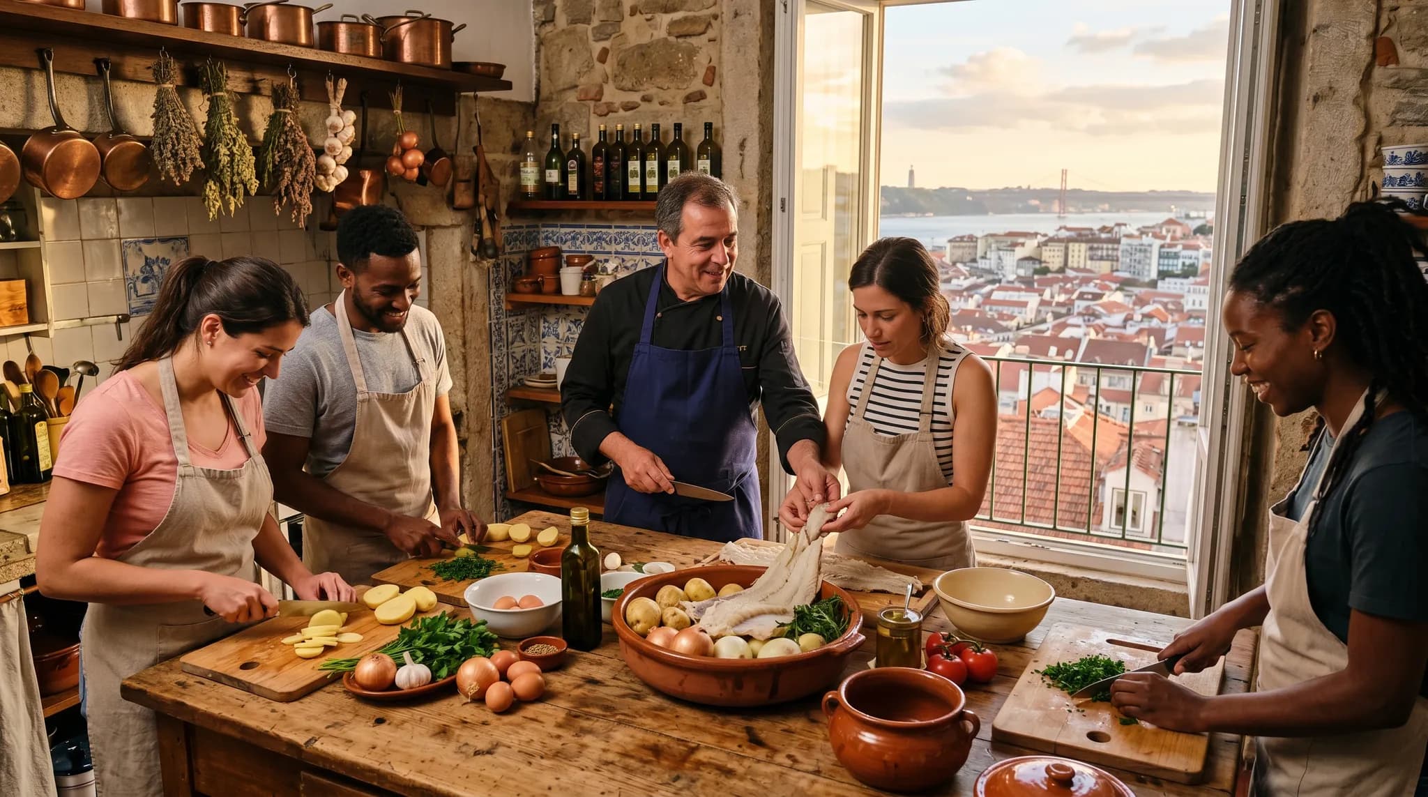 Chef teaching bacalhau preparation