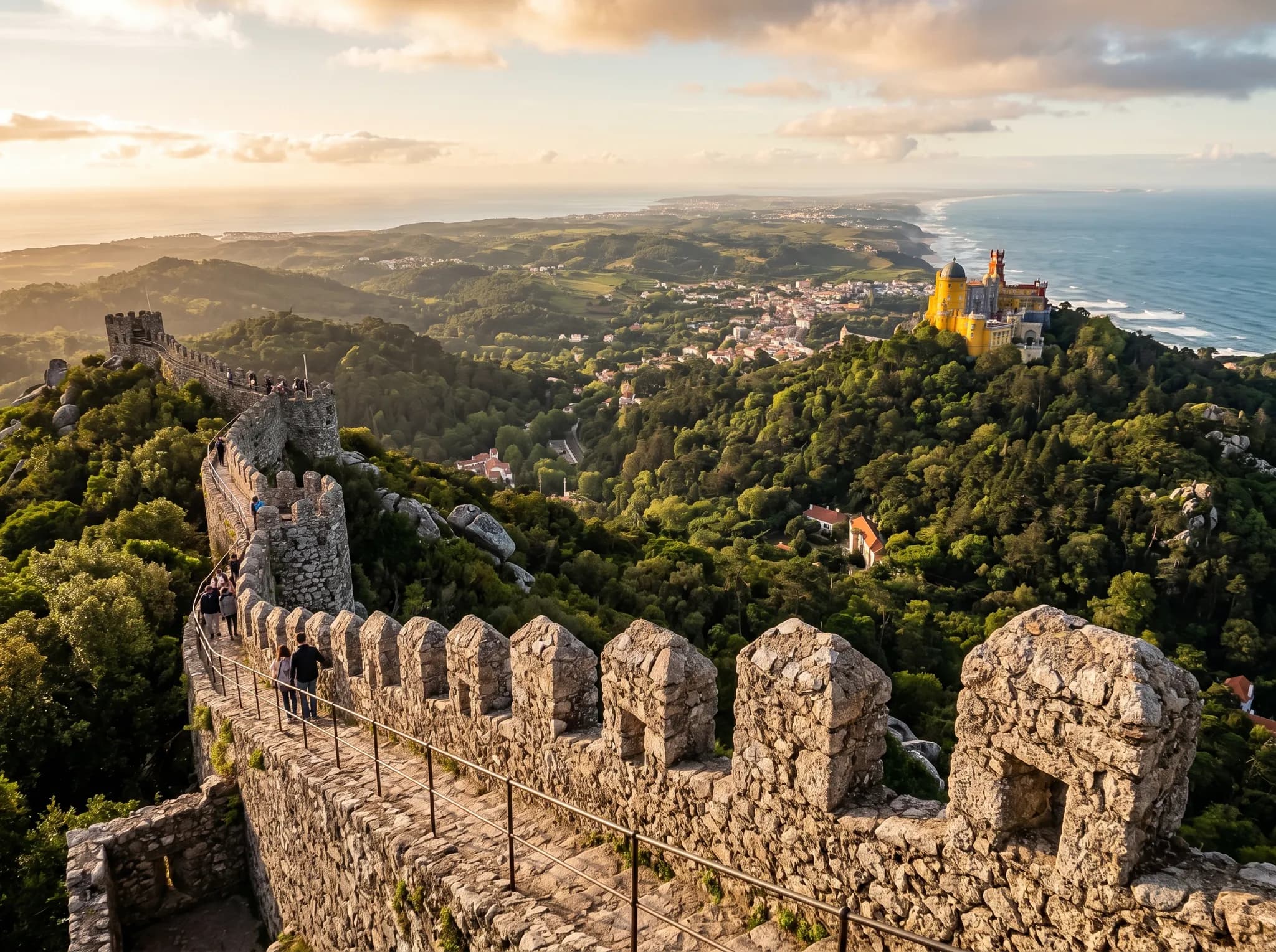 Panoramic view from castle battlements over Sintra landscape