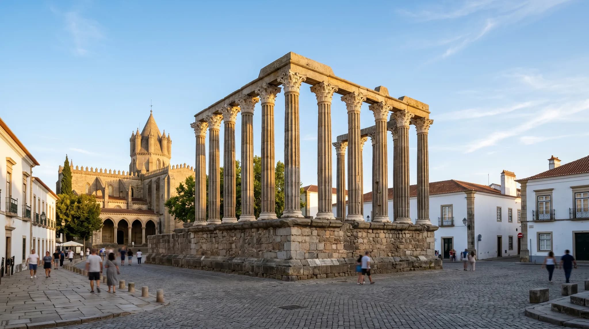 Roman Temple of Diana with Corinthian columns in Évora historic center