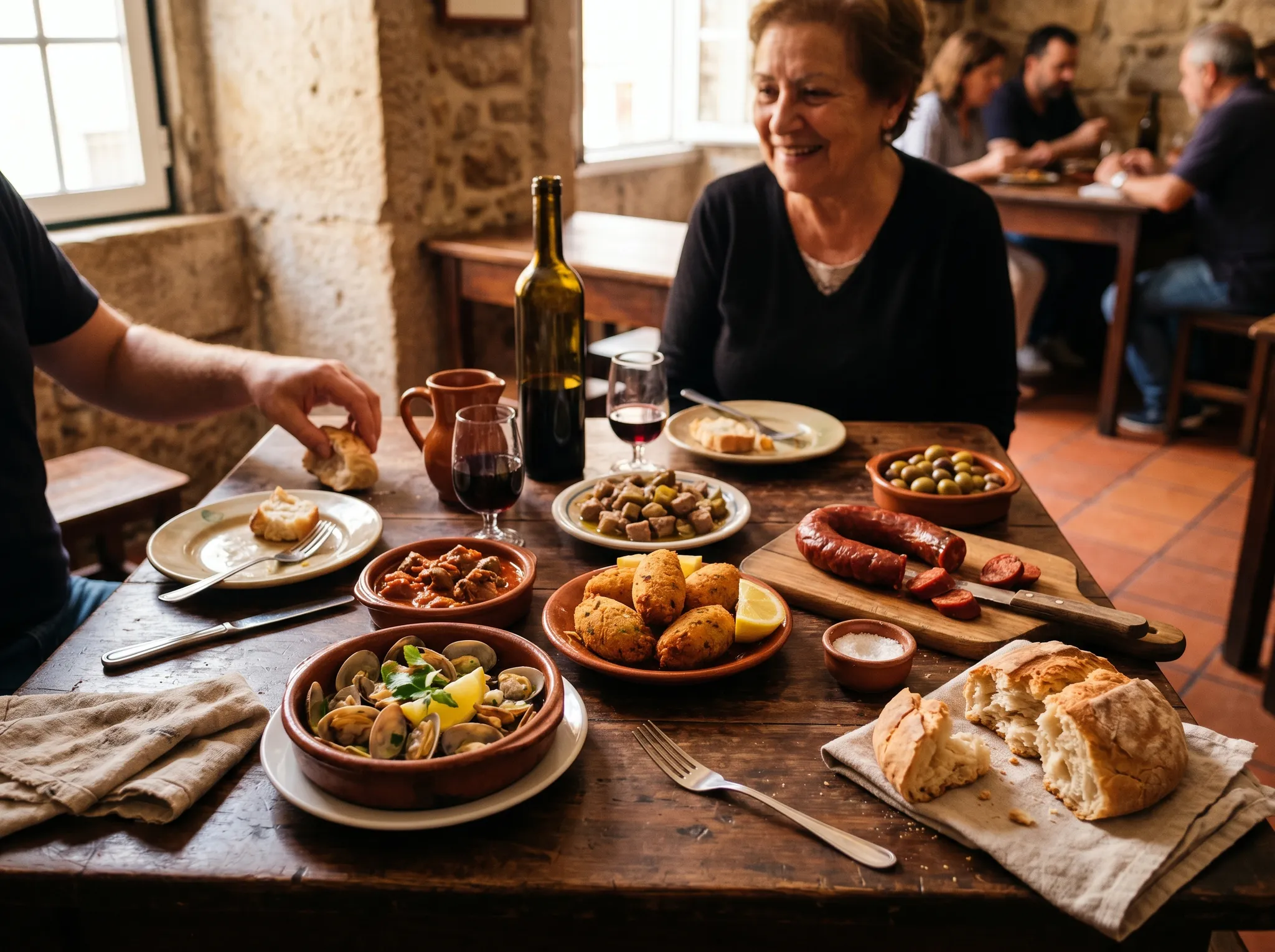 Traditional Portuguese petiscos spread at family restaurant