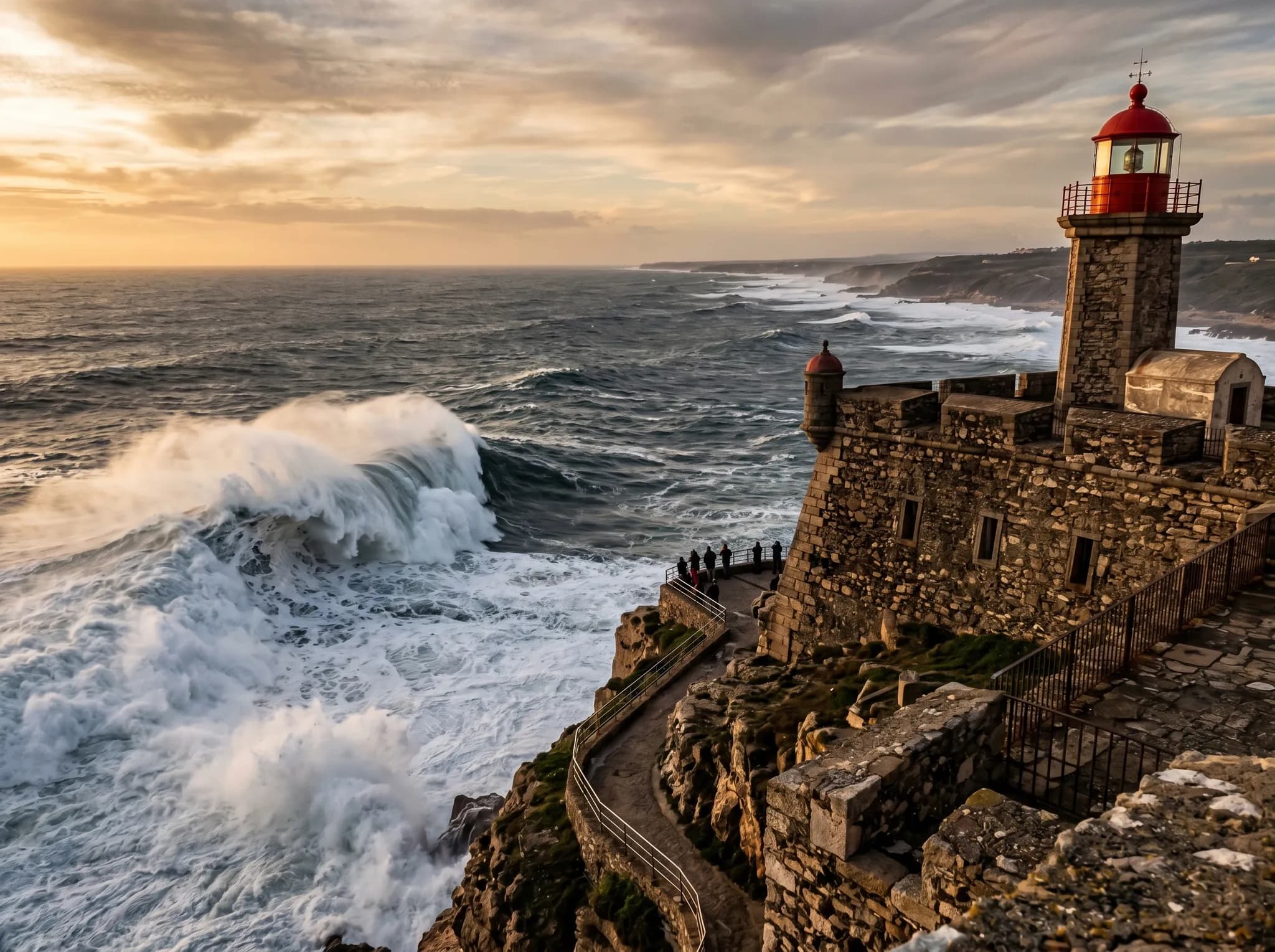 São Miguel Arcanjo Fort and lighthouse overlooking Praia do Norte