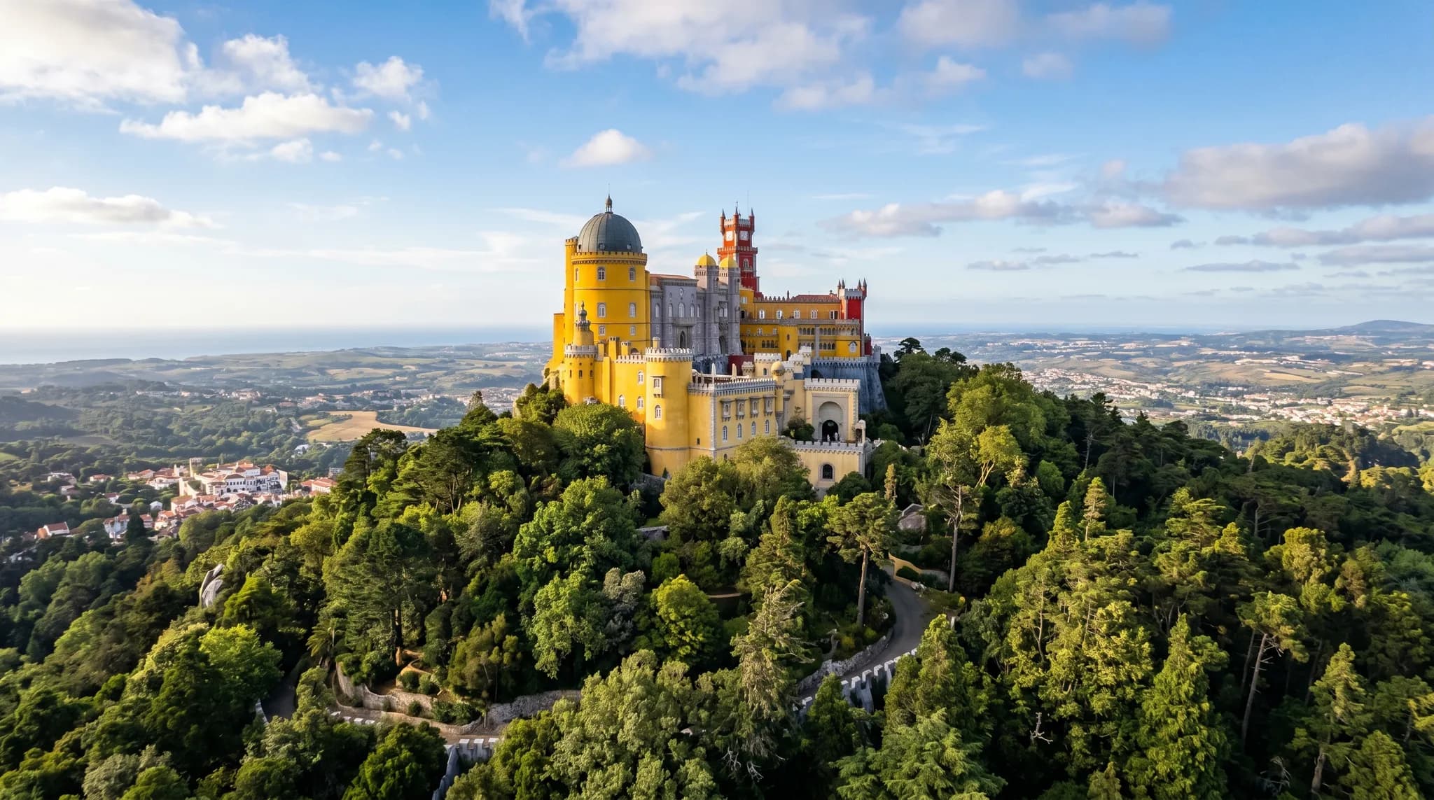 Palácio Nacional da Pena with its iconic yellow and red facades against blue sky