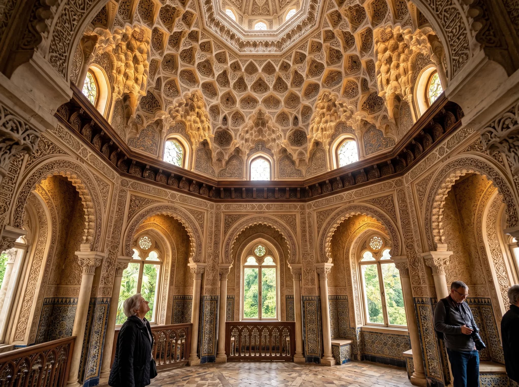 Octagonal Room with intricate honeycomb dome inspired by Alhambra