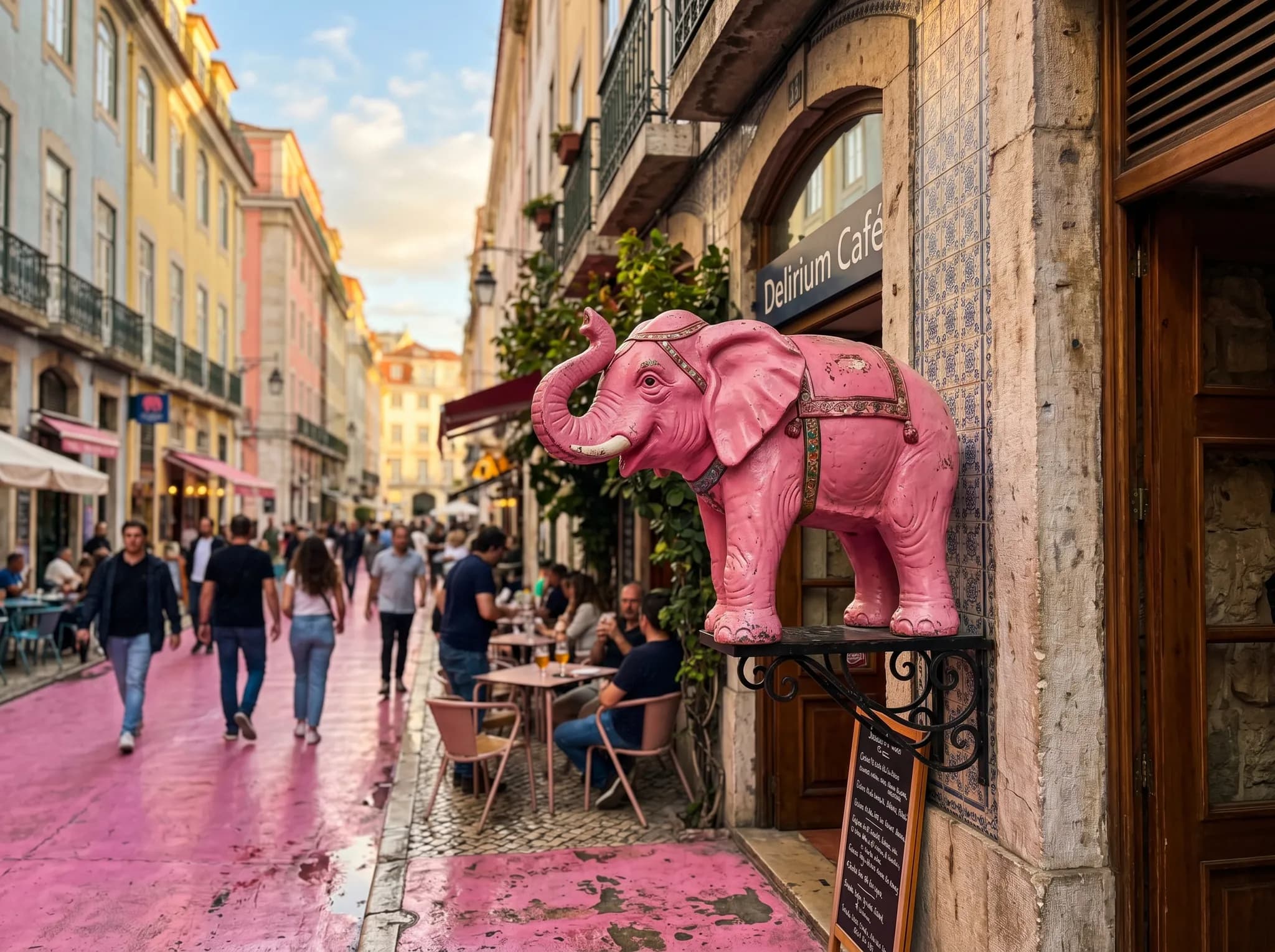 Pink elephant statue at Delirium Café on Pink Street