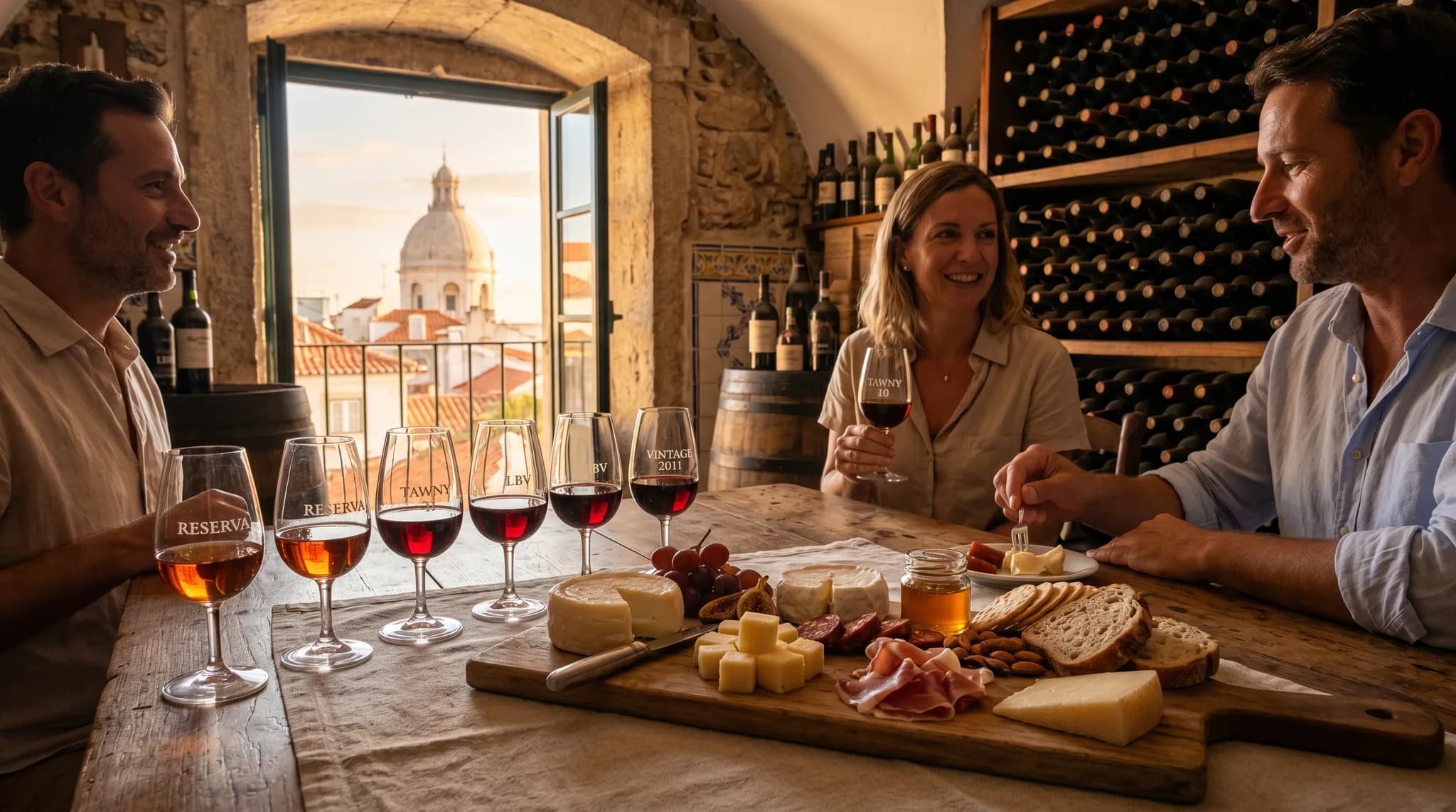 Port wine glasses with cheese pairings