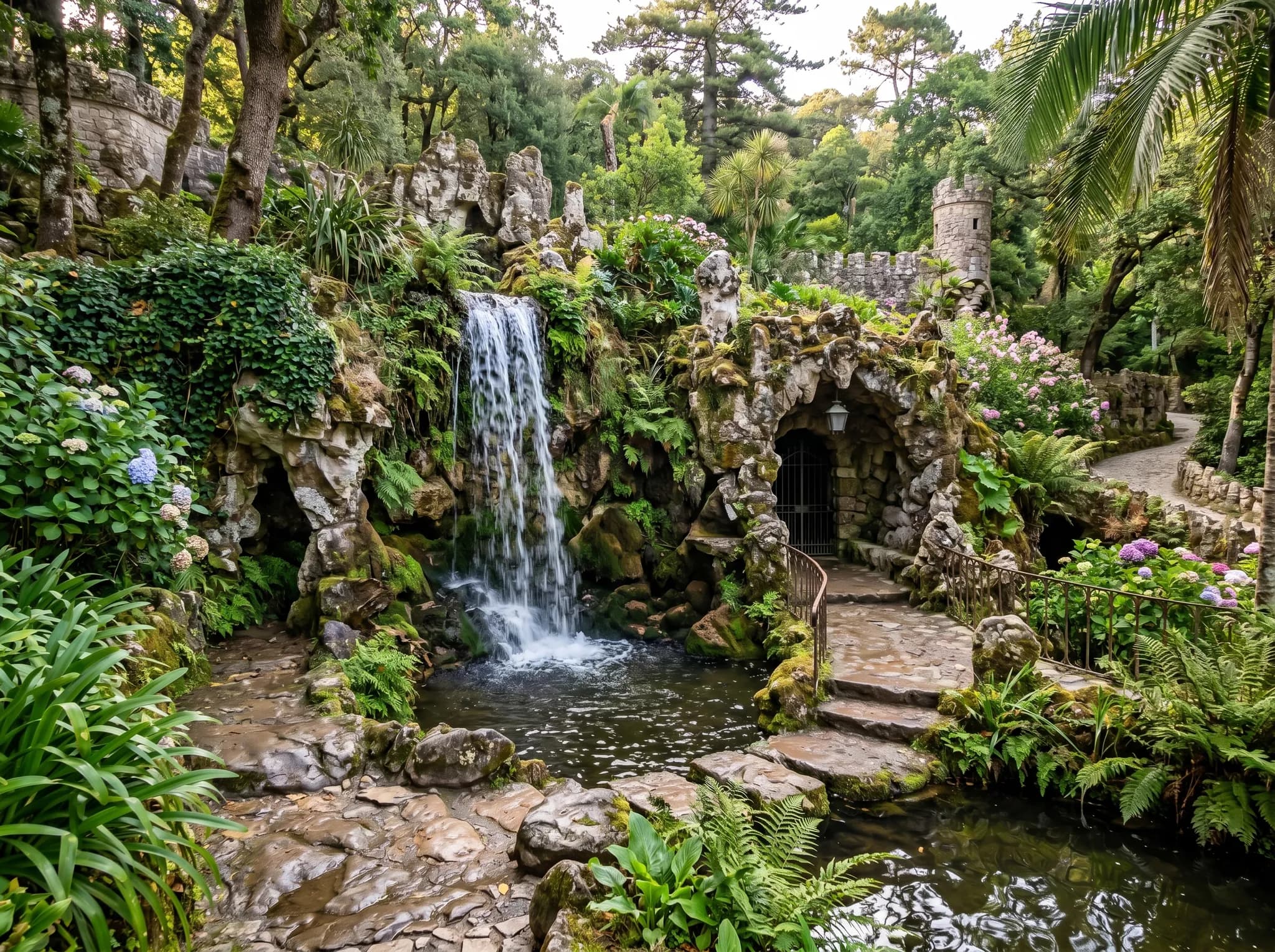 Waterfall and grotto in the gardens