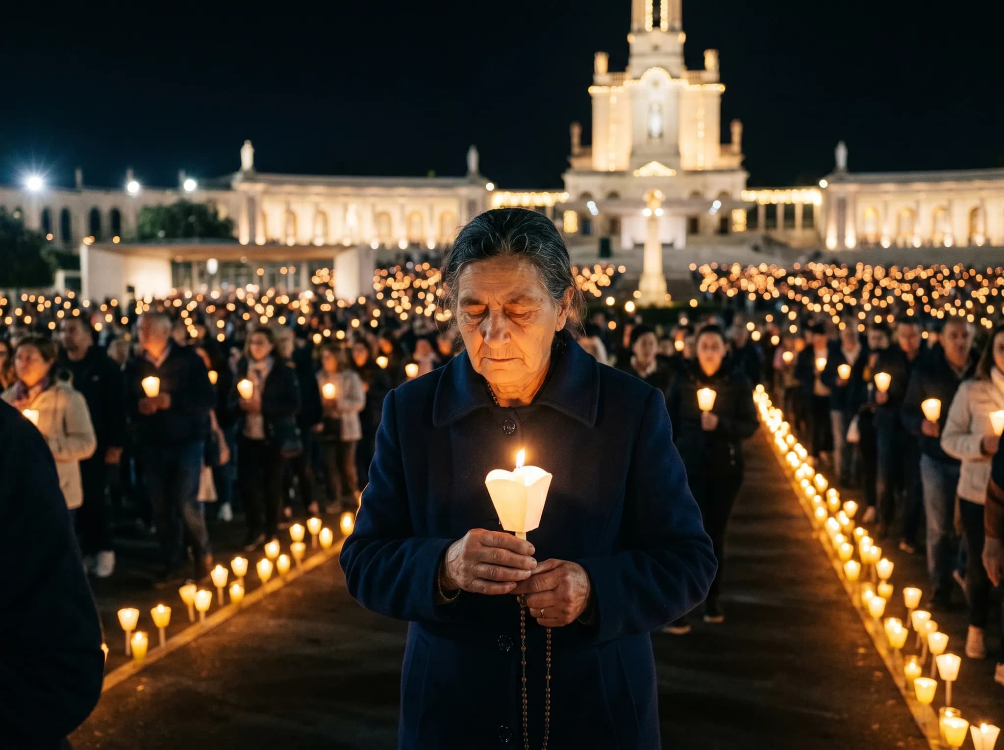 Candlelight procession at Fátima sanctuary at night