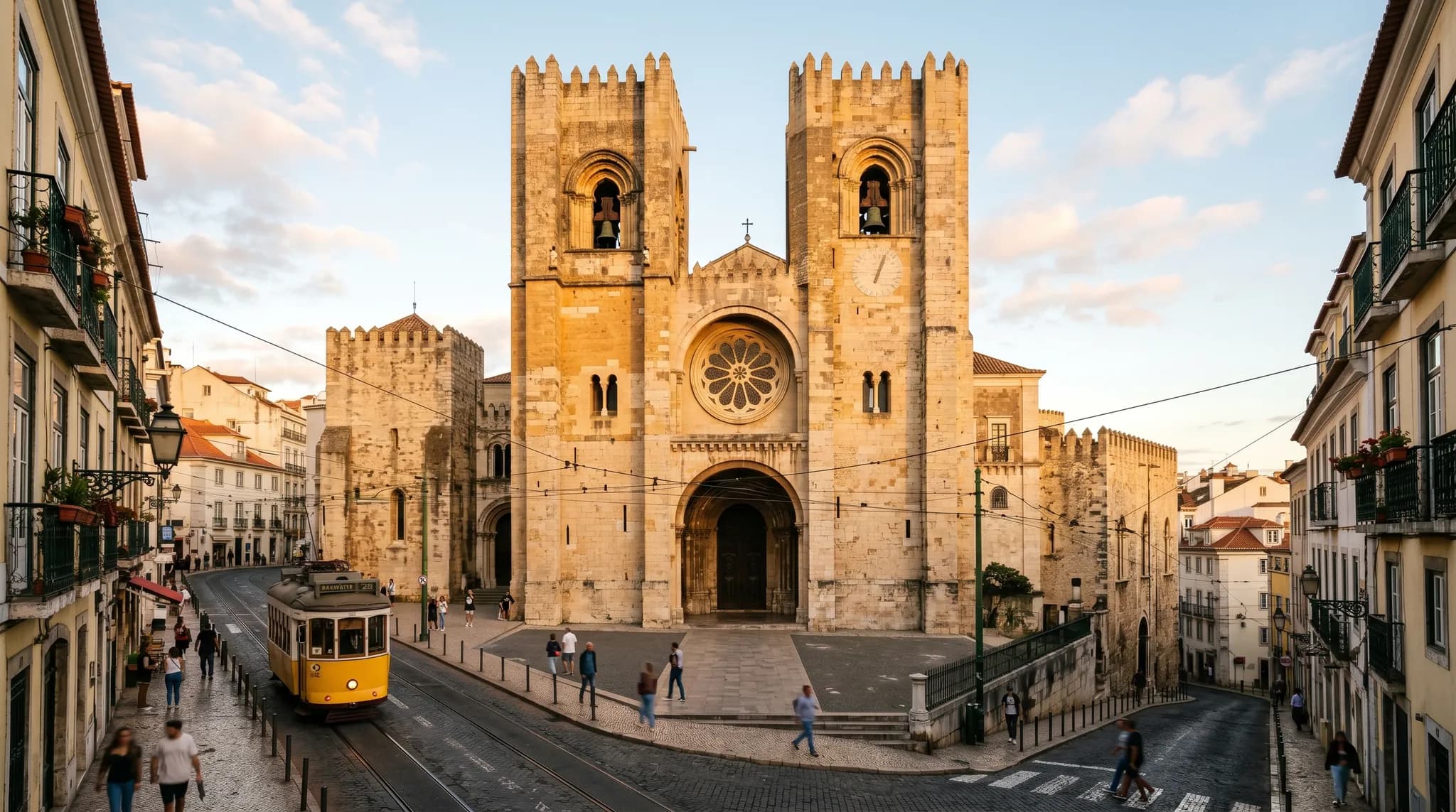 Sé de Lisboa Cathedral exterior with fortress-like twin towers