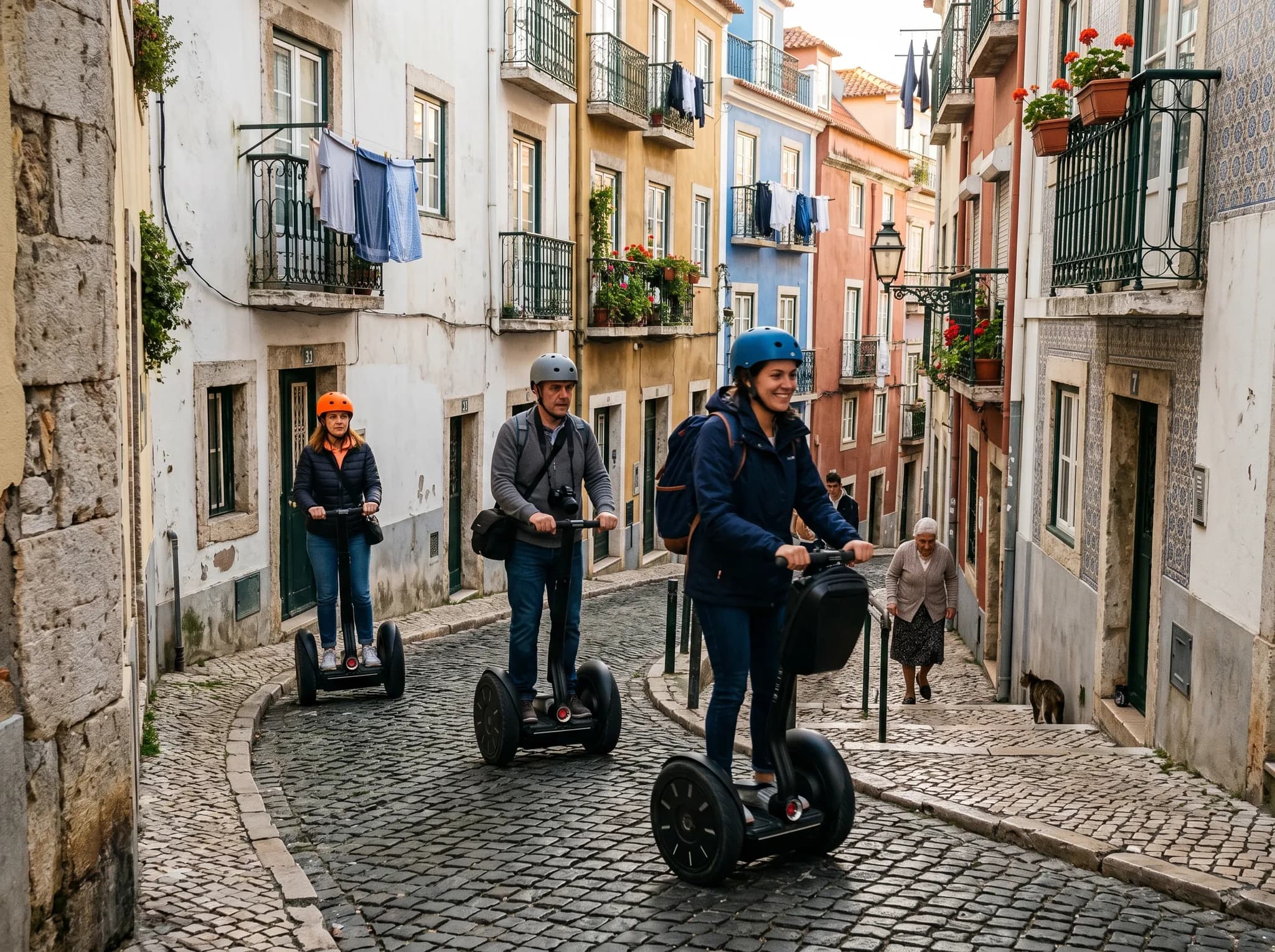 Segway riders navigating Alfama's narrow streets