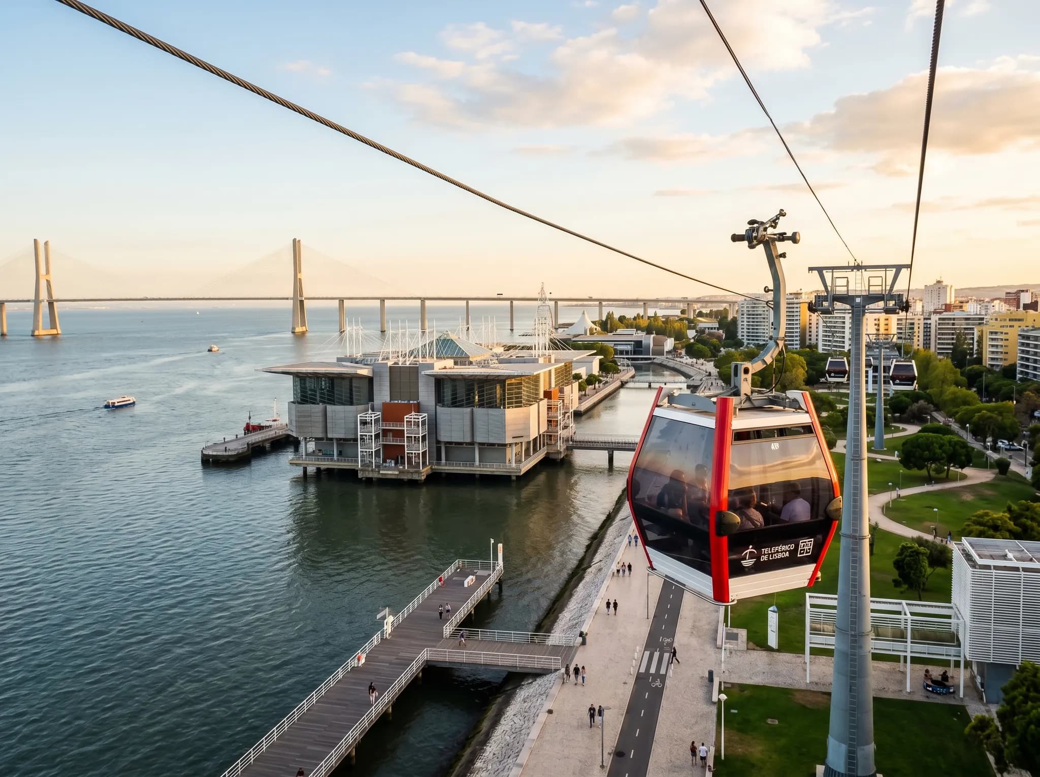 Cable car gondola with Oceanário in background