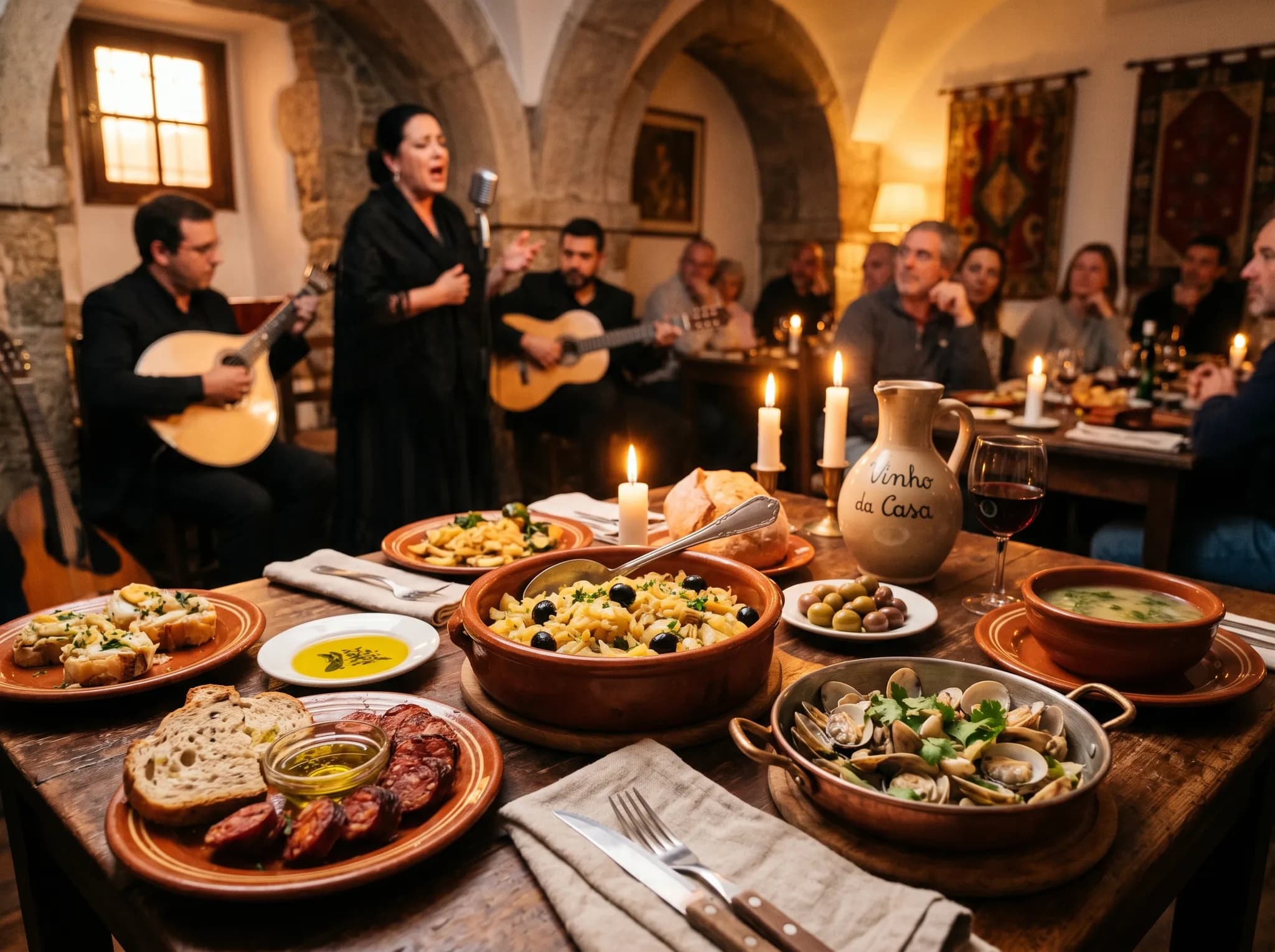 Traditional Portuguese dinner spread