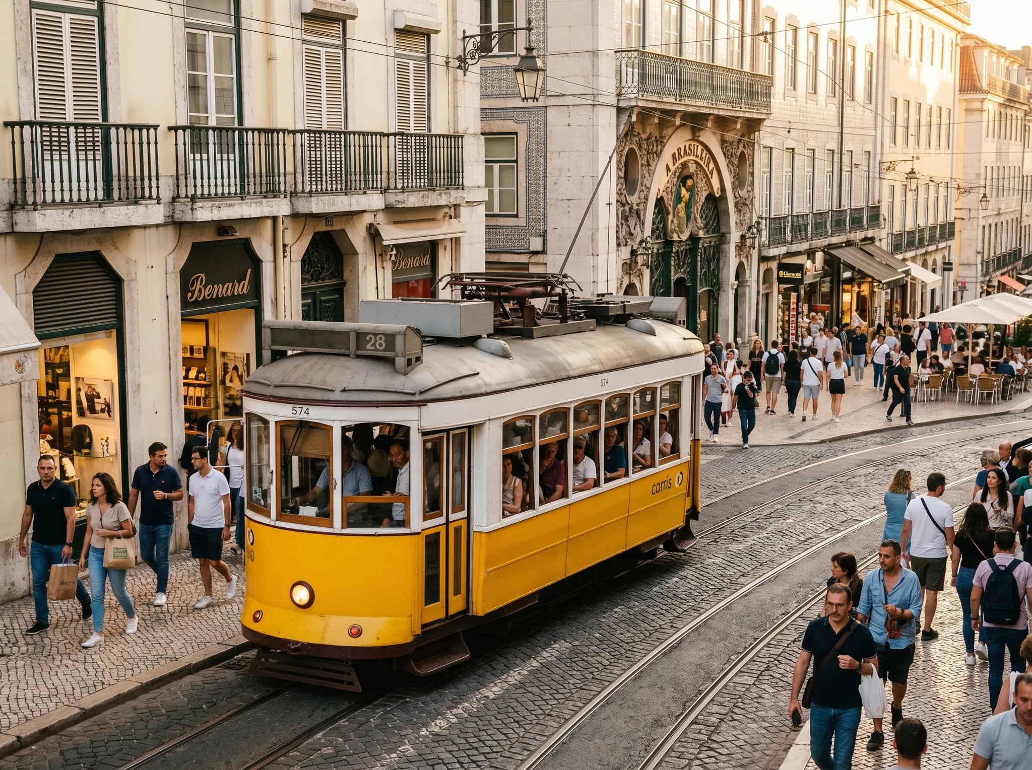 Crowded Tram 28 in Chiado