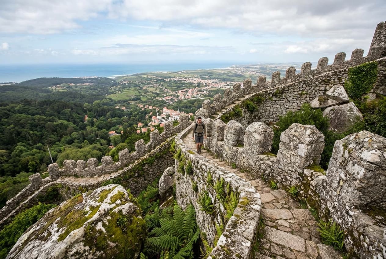Ancient stone tower and crenellated walls