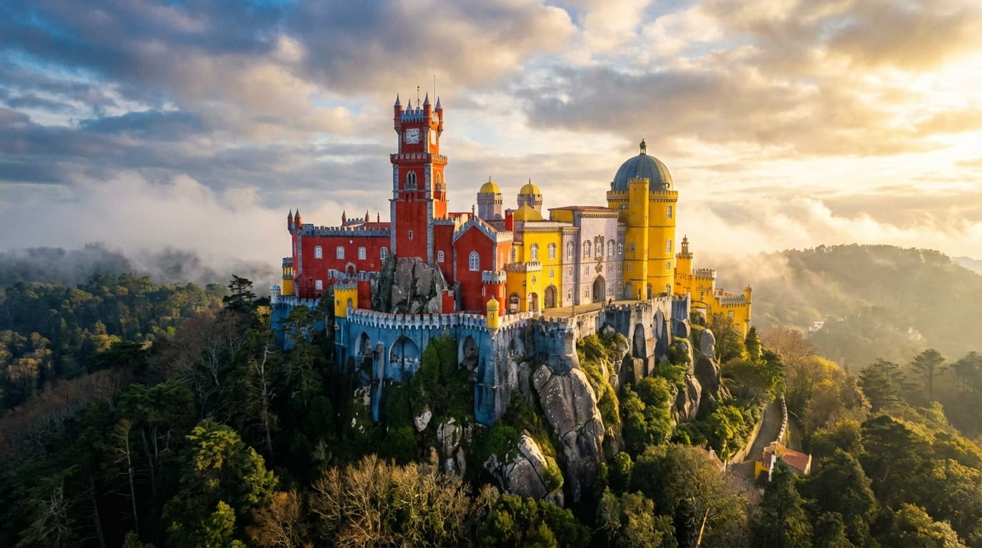 Palácio Nacional da Pena with its iconic yellow and red facades against blue sky